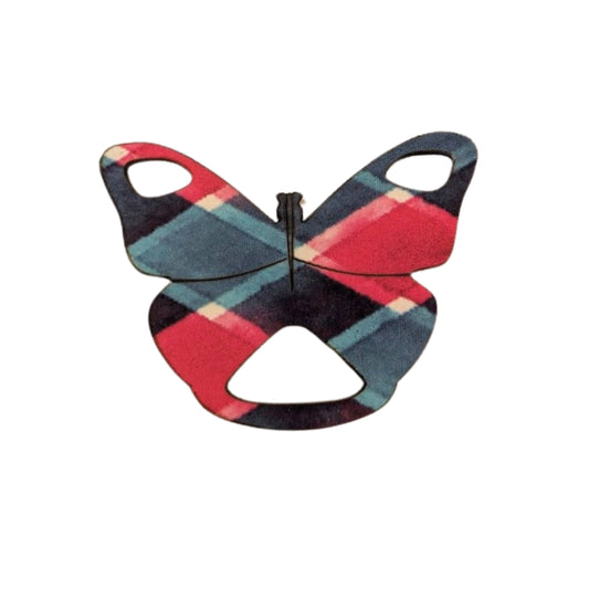 Butterfly Glasses Brooch (Green & Red Plaid)