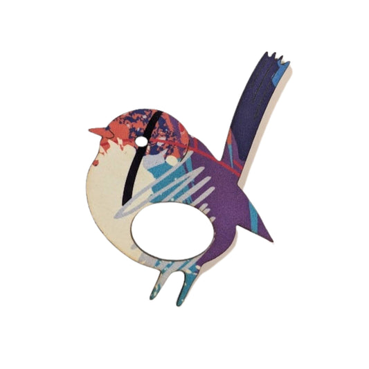 Wren Glasses Brooch (Graffiti Print)
