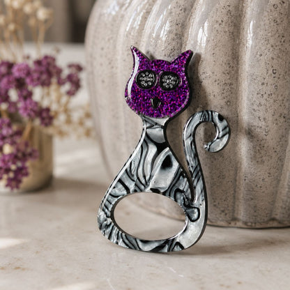 Midnight Cat - Dual Layer Glasses Brooch