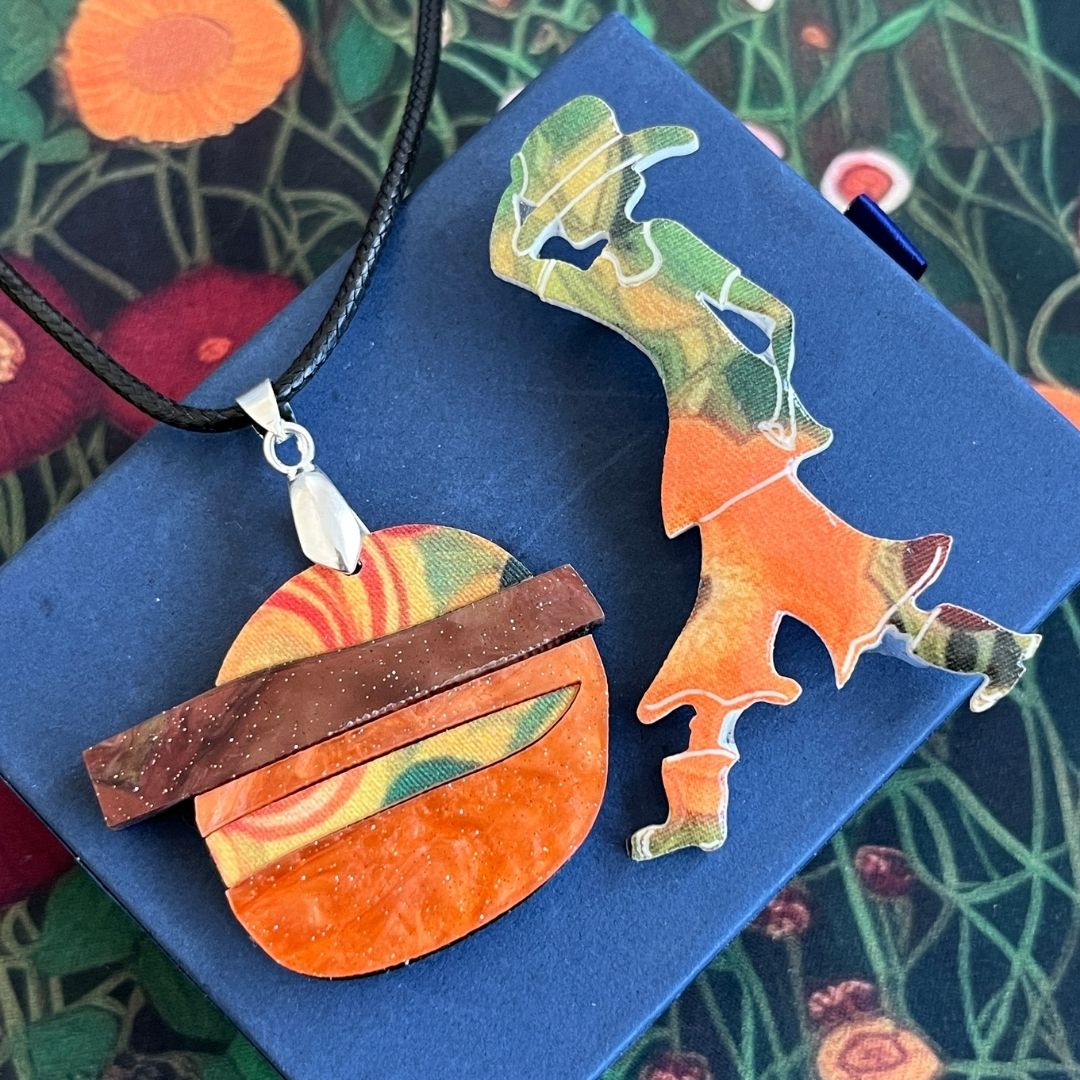 Orange 'Ellie' Pendant (FREE Brooch)