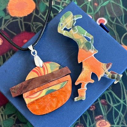 Orange 'Ellie' Pendant (FREE Brooch)