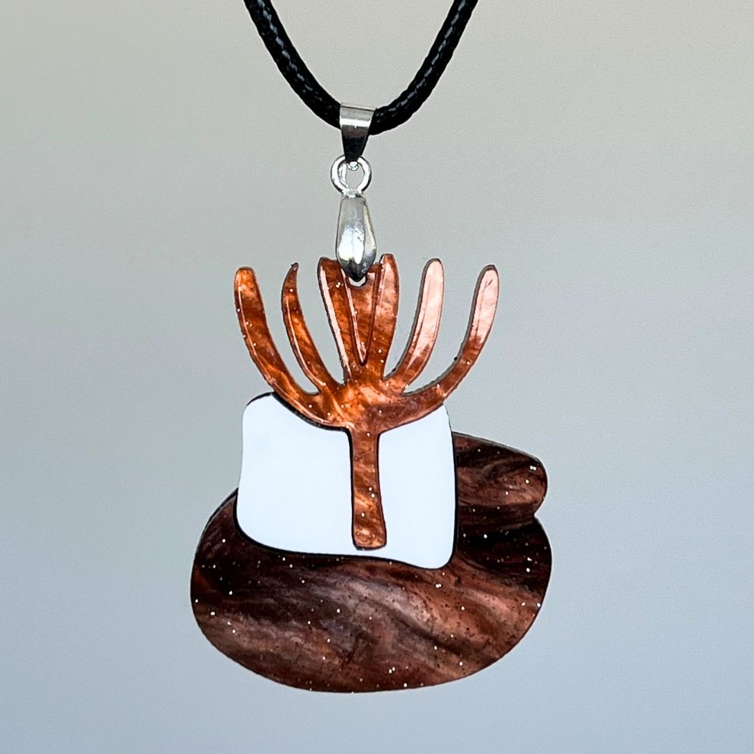 Orange 'Cactus' Pendant (FREE Brooch)