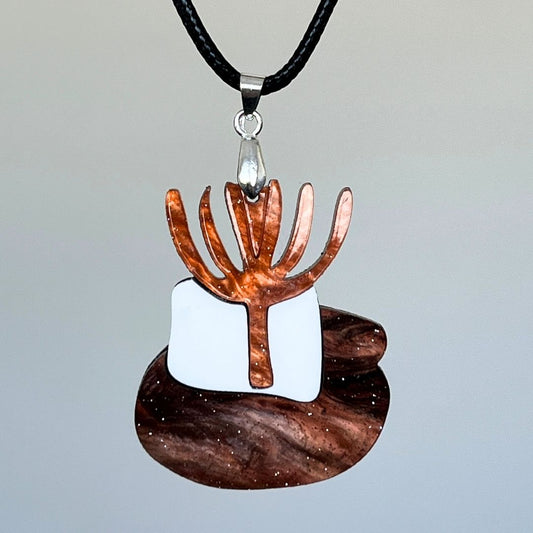 Orange 'Cactus' Pendant (FREE Brooch)