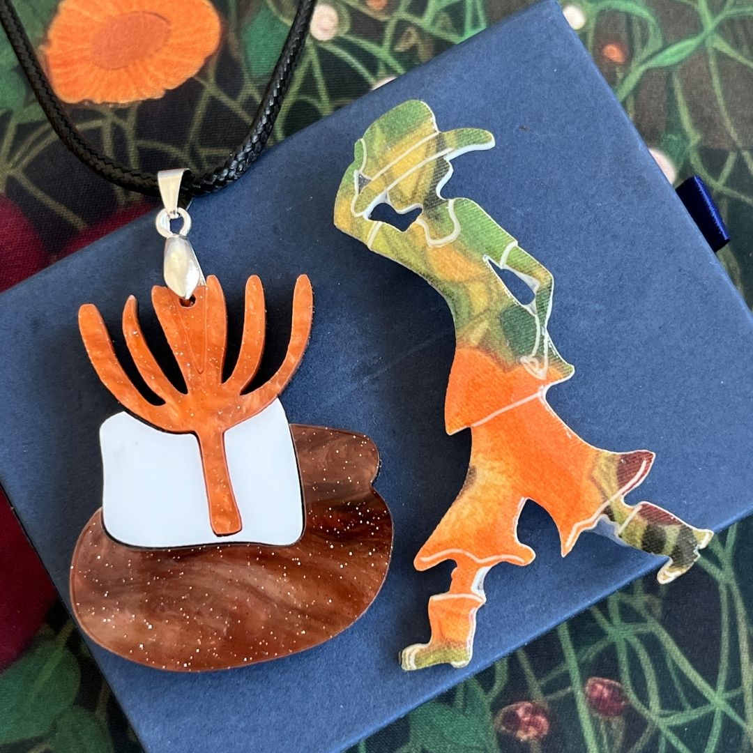 Orange 'Cactus' Pendant (FREE Brooch)