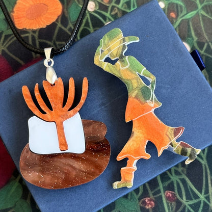 Orange 'Cactus' Pendant (FREE Brooch)