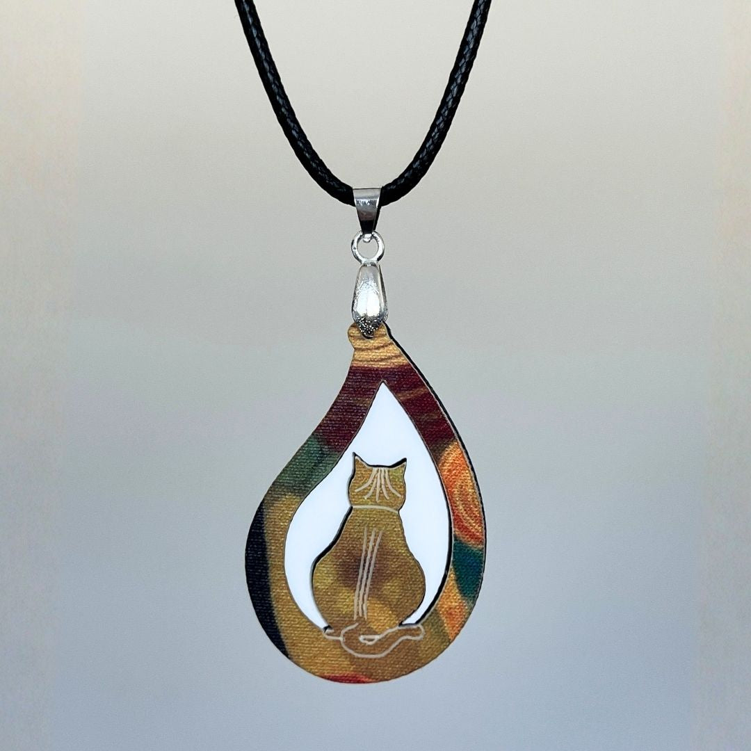 Orange 'Rain Cat' Pendant (FREE Brooch)