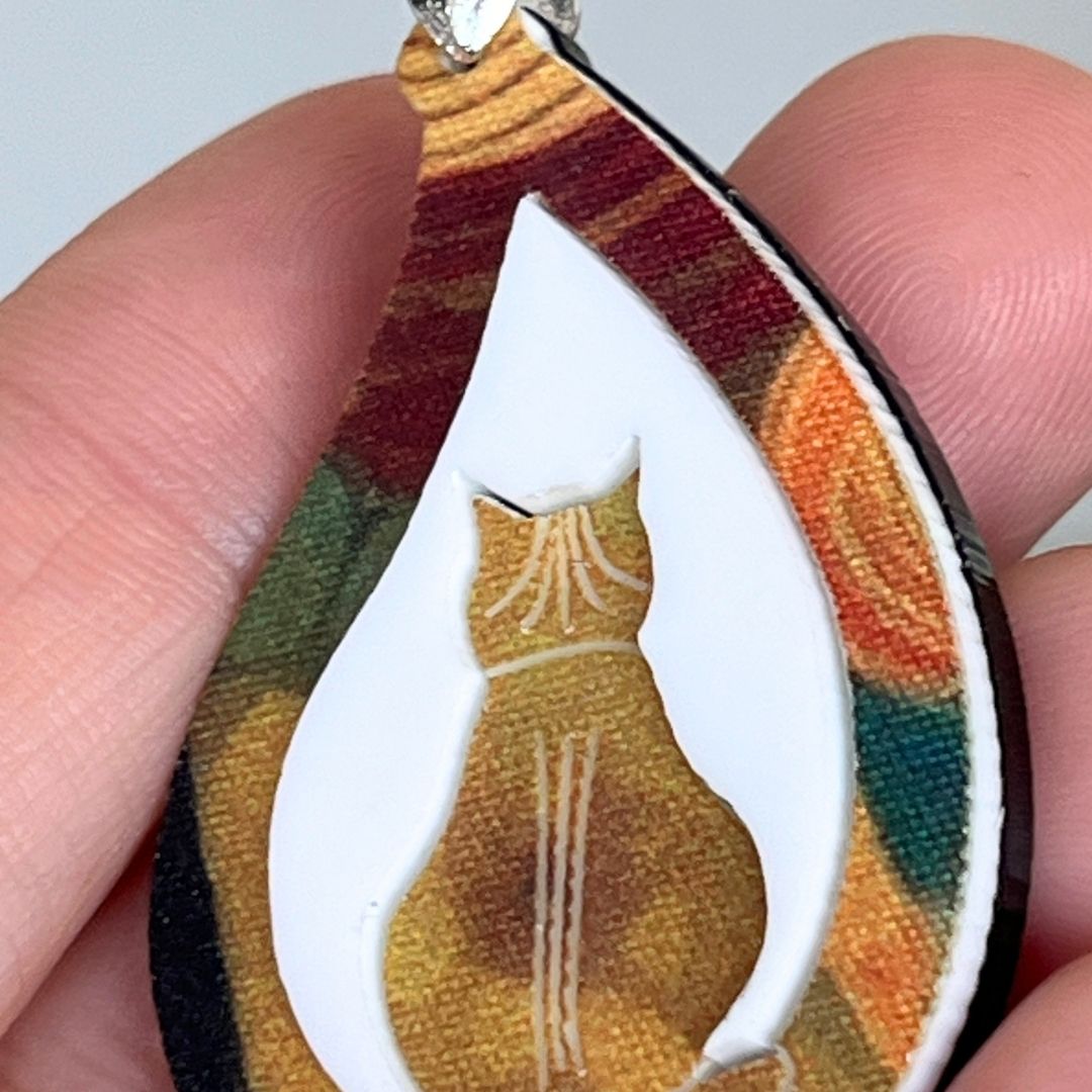 Orange 'Rain Cat' Pendant (FREE Brooch)