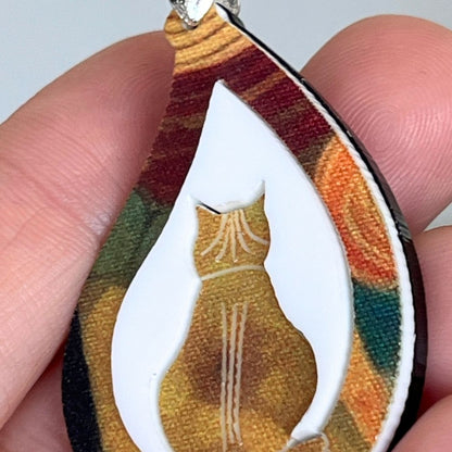 Orange 'Rain Cat' Pendant (FREE Brooch)