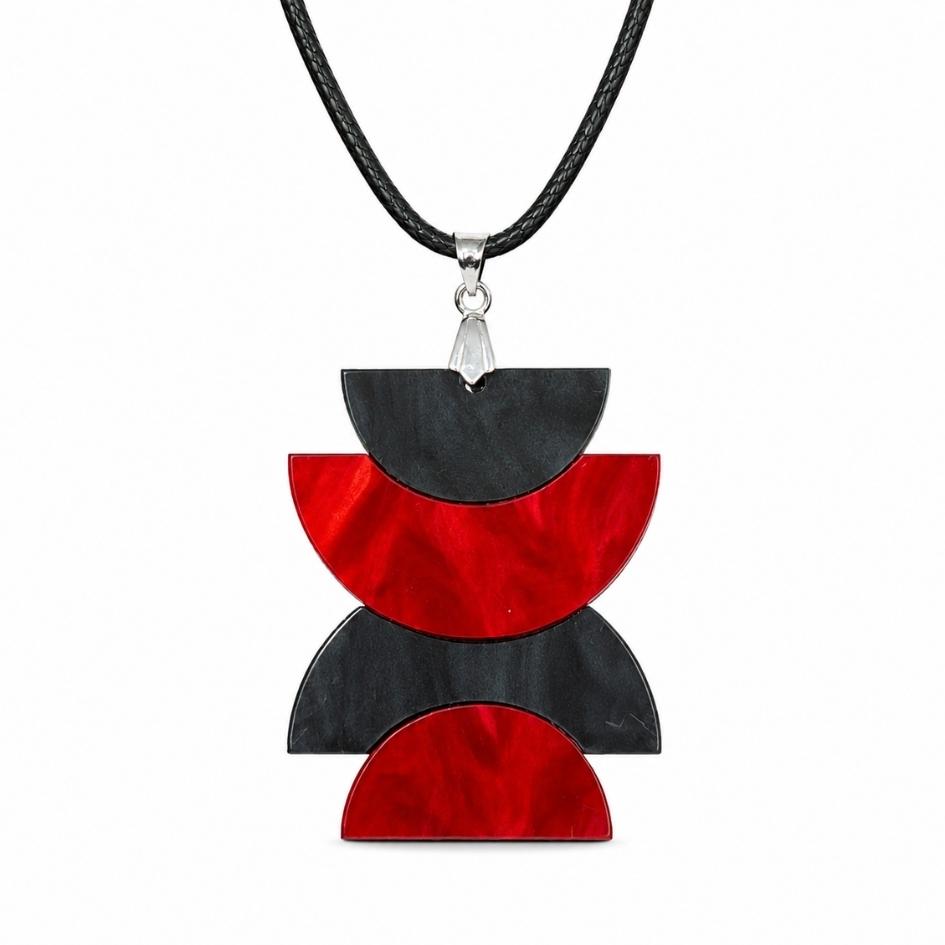 Red & Black 'Alma' Pendant (FREE Brooch)