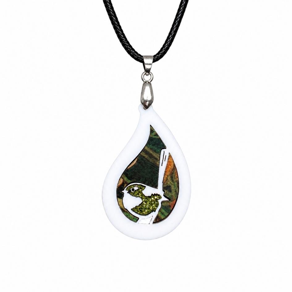 Green 'Rain Wren' Pendant (FREE Brooch)