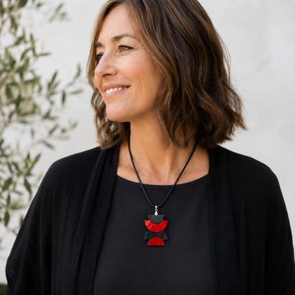 Red & Black 'Alma' Pendant (FREE Brooch)