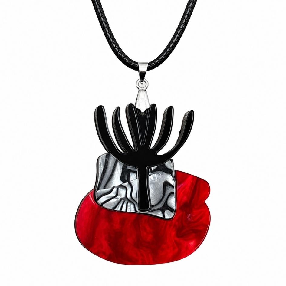 Red & Black 'Cactus' Pendant (FREE Brooch)