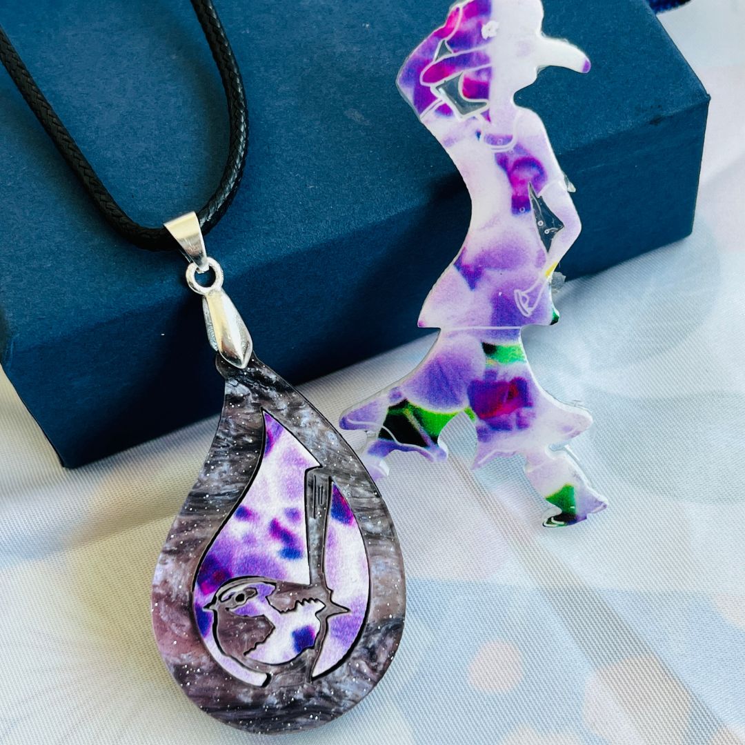 Pink 'Rain Wren' Pendant (FREE Brooch)