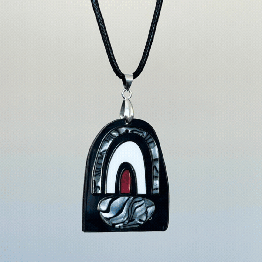 Red & Black 'Tara' Pendant (FREE Brooch)