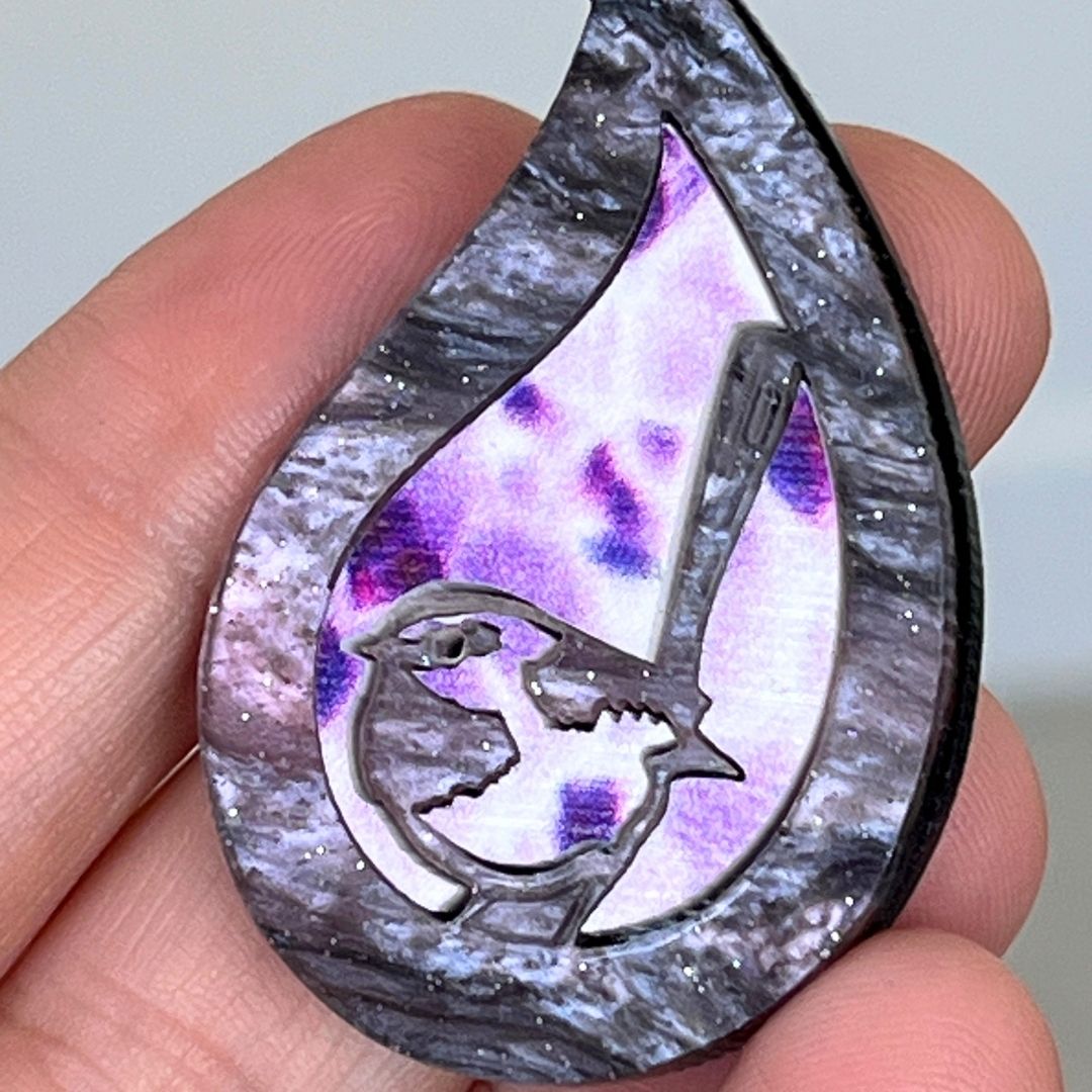 Pink 'Rain Wren' Pendant (FREE Brooch)