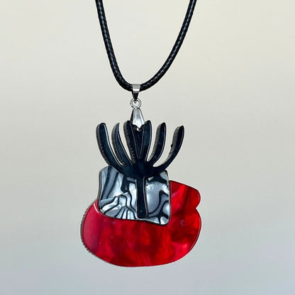 Red & Black 'Cactus' Pendant (FREE Brooch)