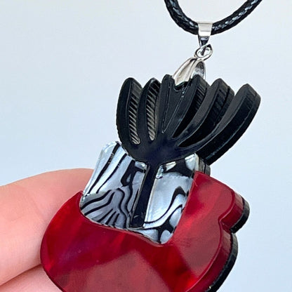 Red & Black 'Cactus' Pendant (FREE Brooch)