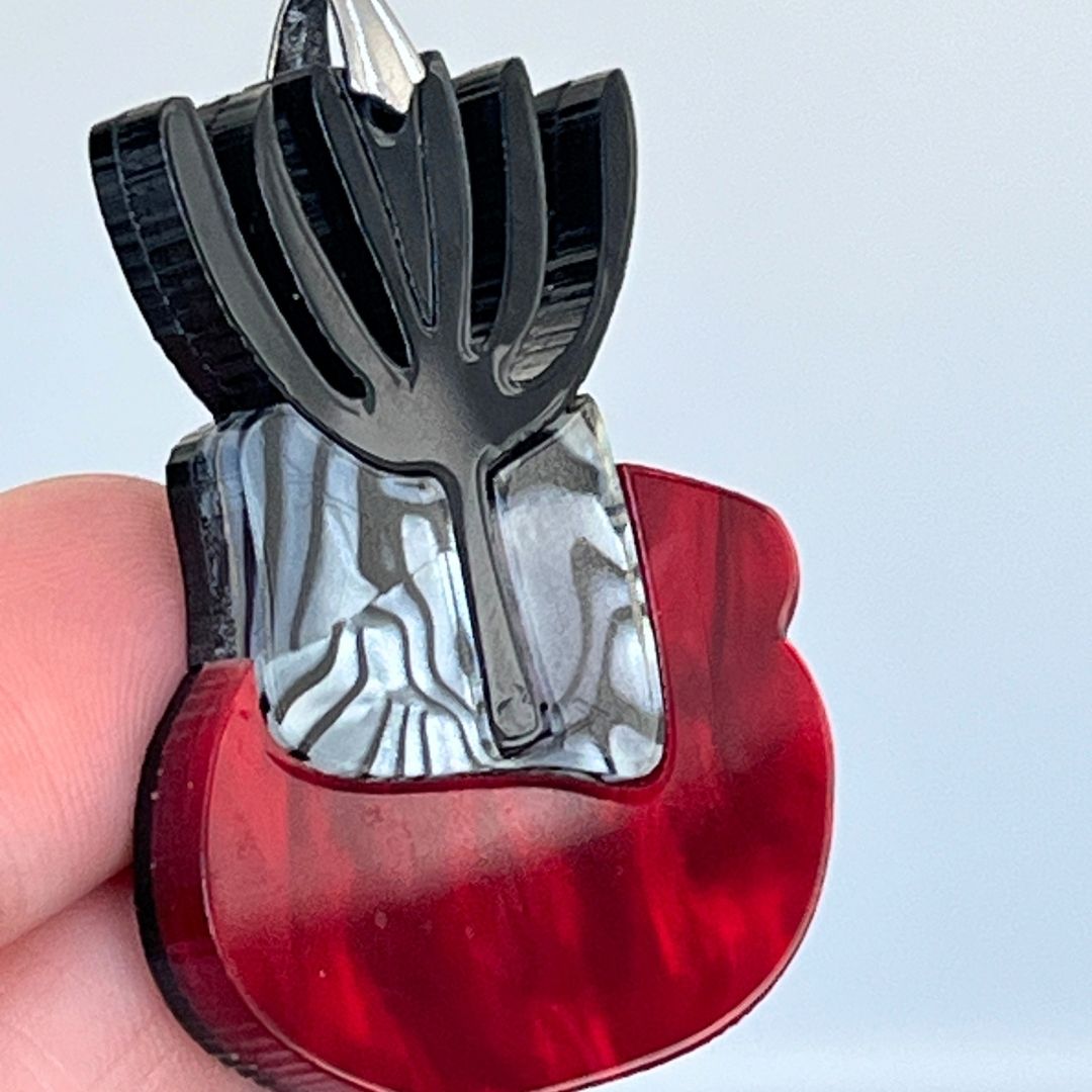 Red & Black 'Cactus' Pendant (FREE Brooch)