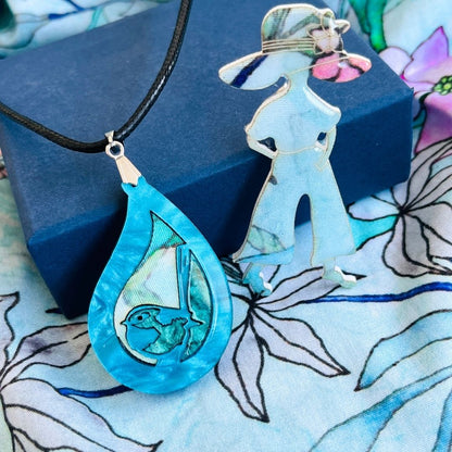 Turquoise 'Rain Wren' Pendant (FREE Brooch)
