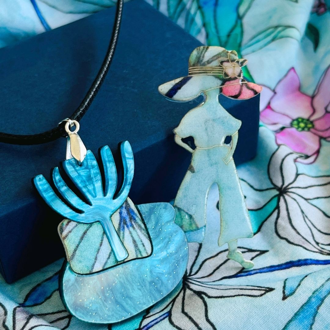 Turquoise 'Cactus' Pendant (FREE Brooch)