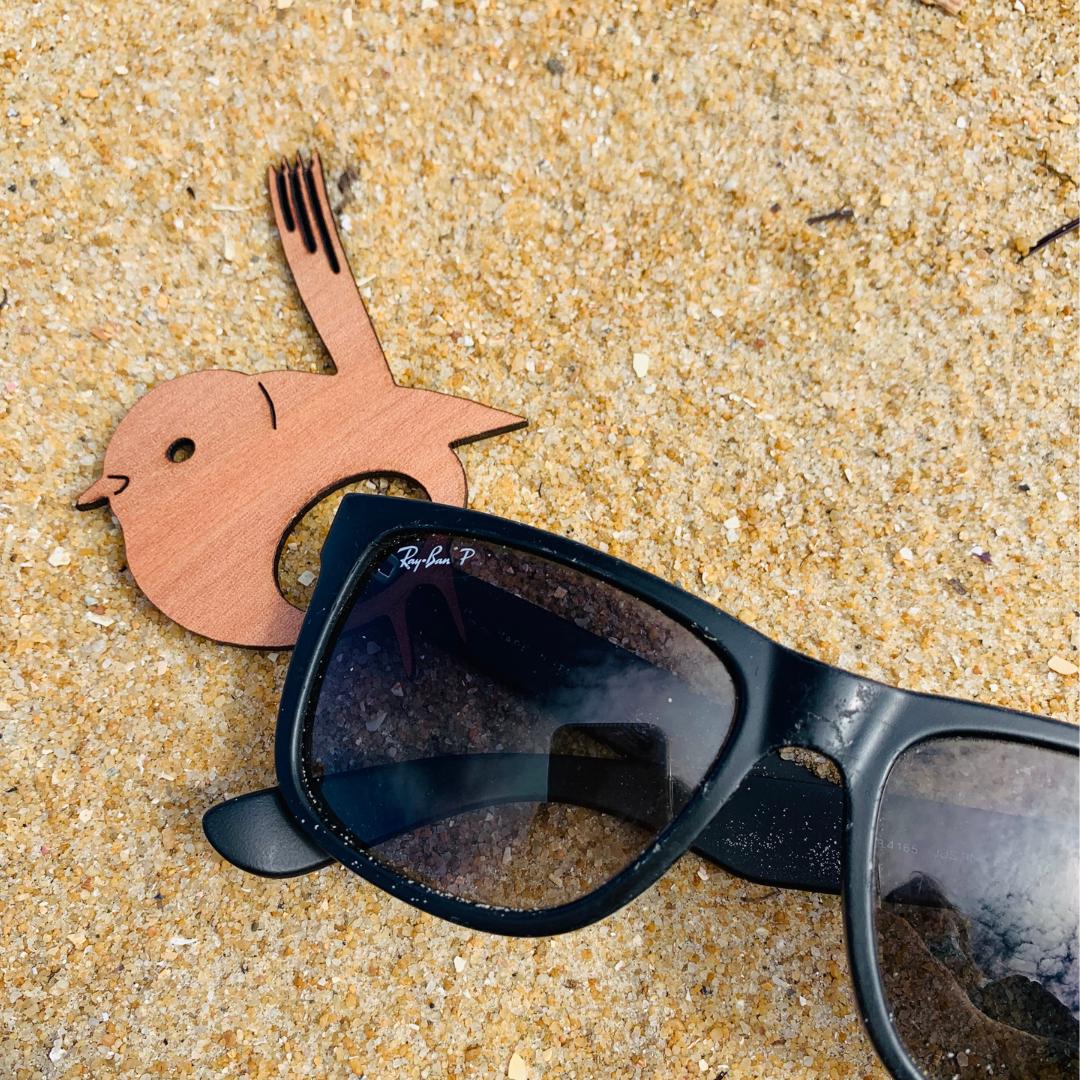 Wooden Blue Wren Glasses Brooch