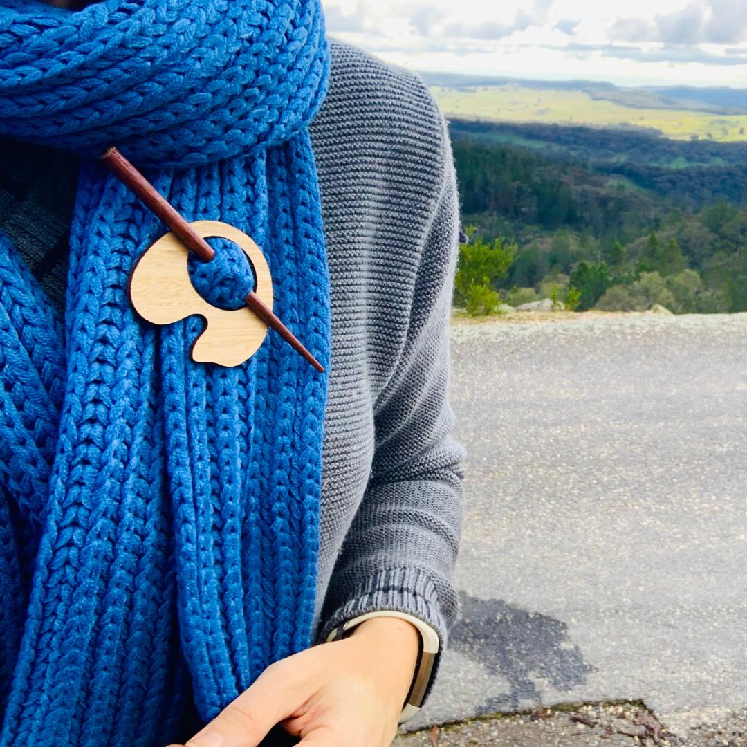 Wooden Orchid Scarf Pin