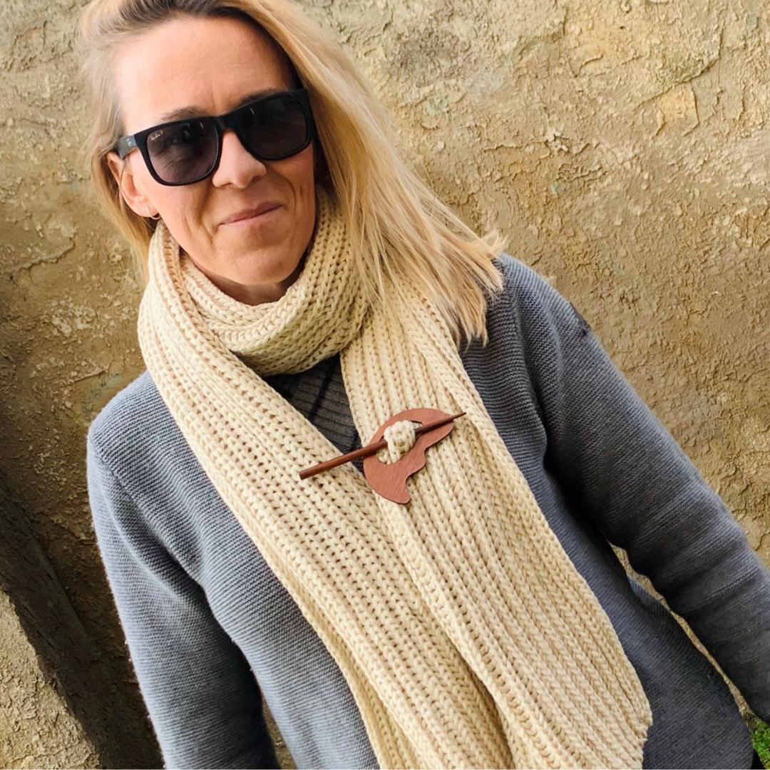 Wooden Orchid Scarf Pin