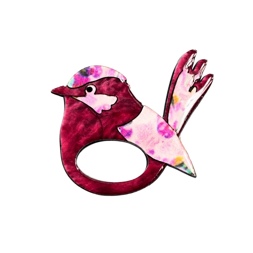 Dark Pink Wren - Dual Layer Glasses Brooch