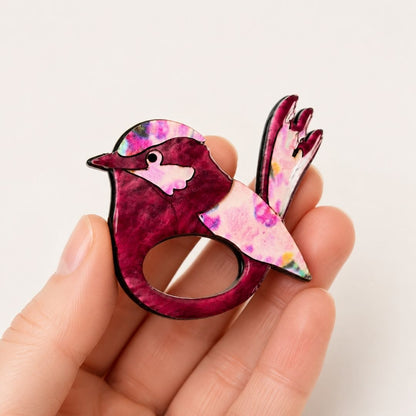 Dark Pink Wren - Dual Layer Glasses Brooch
