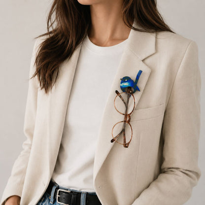 Blue Wren Glasses Brooch (9 Colors)