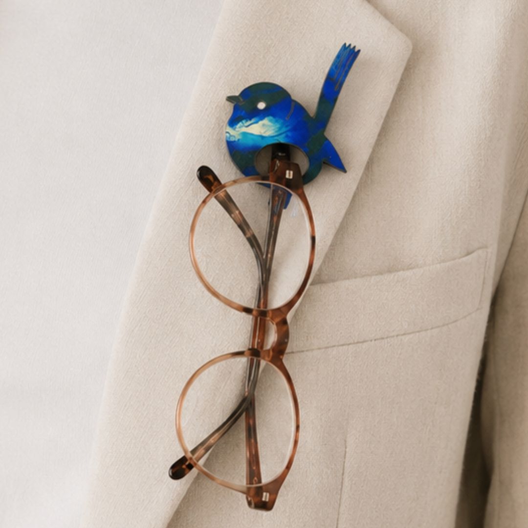 Blue Wren Glasses Brooch (9 Colors)