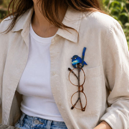 Blue Wren Glasses Brooch (9 Colors)