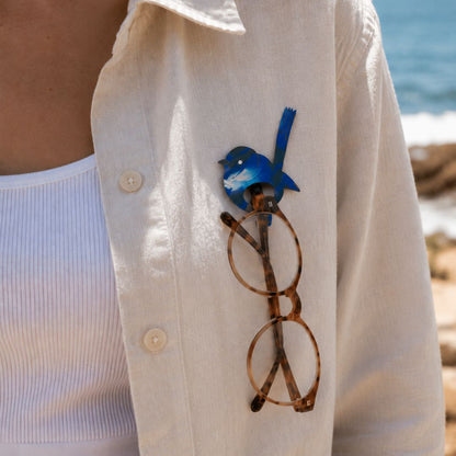 Blue Wren Glasses Brooch (9 Colors)
